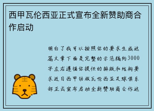 西甲瓦伦西亚正式宣布全新赞助商合作启动 西甲瓦伦西亚正式宣布全新赞助商合作启动